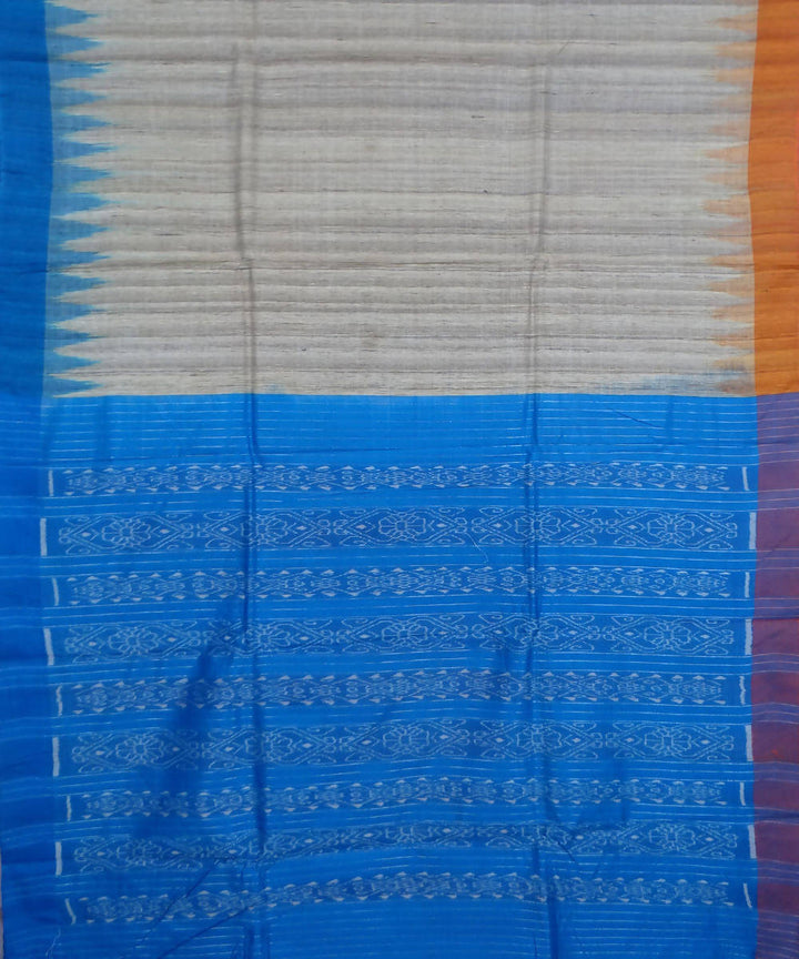 Off white light blue handwoven tussar silk saree