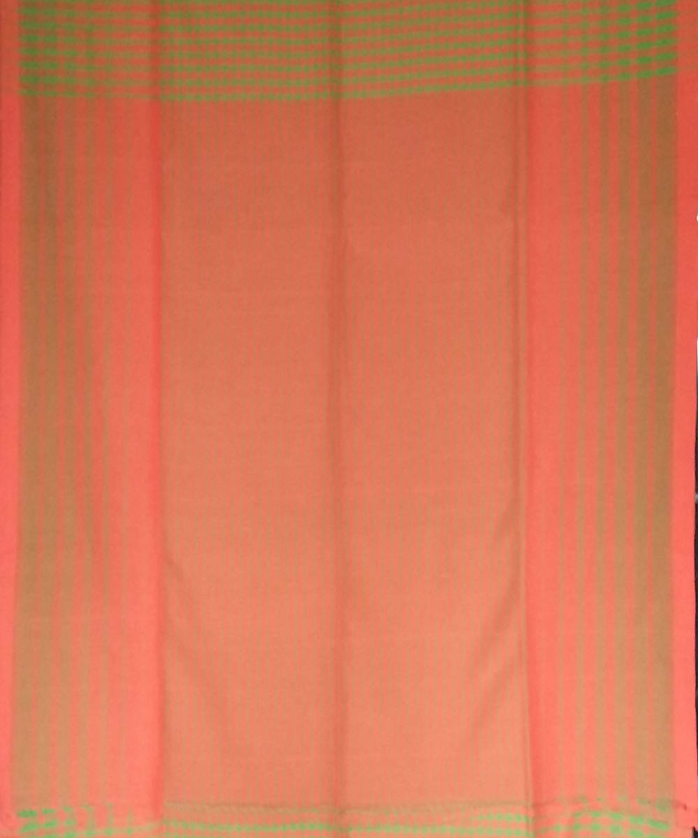 Orange Green Bengal Handloom Gamcha Cotton Saree