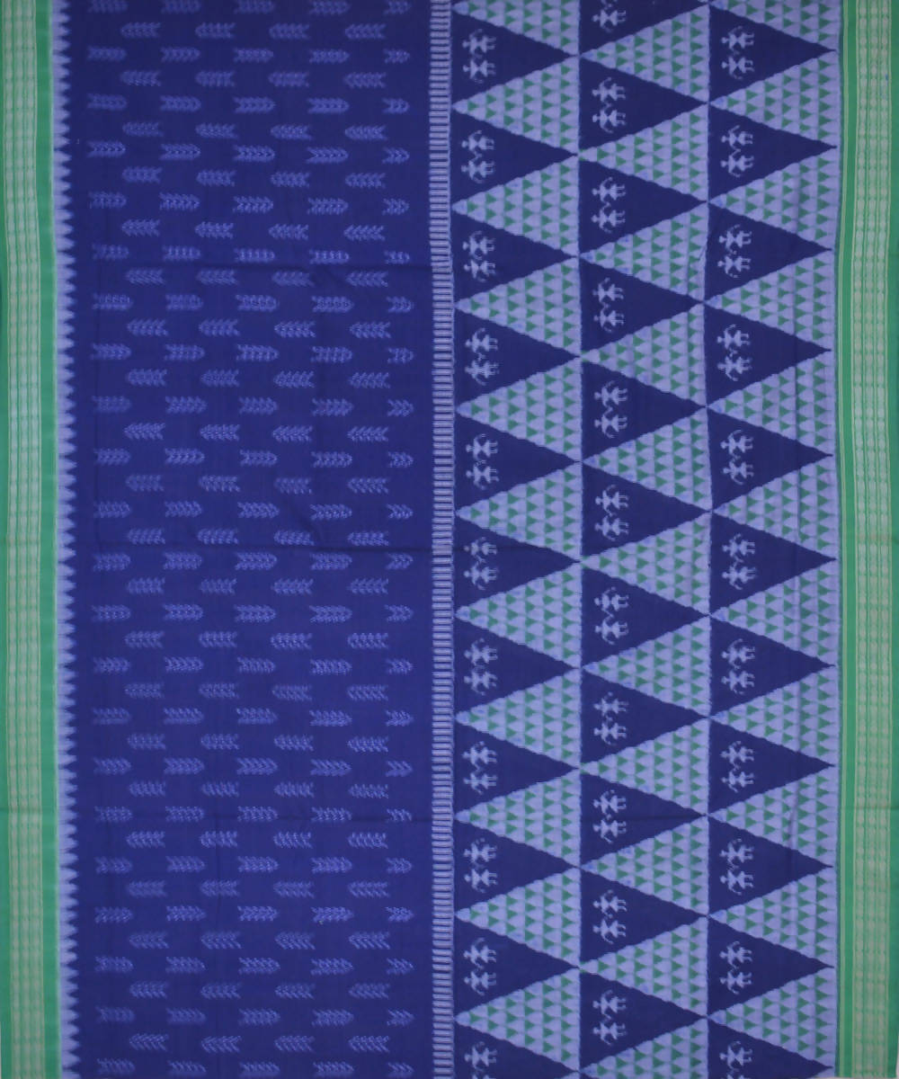 Blue green handwoven cotton ikat sambalpuri saree