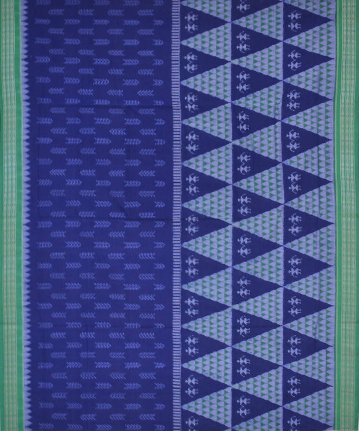 Blue green handwoven cotton ikat sambalpuri saree