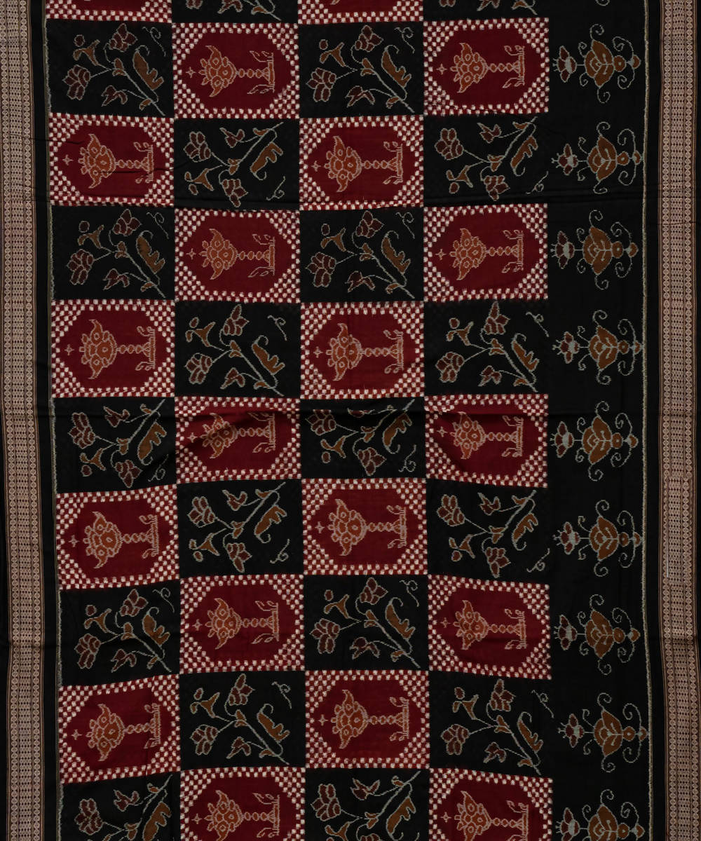 Burgundy black handloom cotton sambalpuri saree