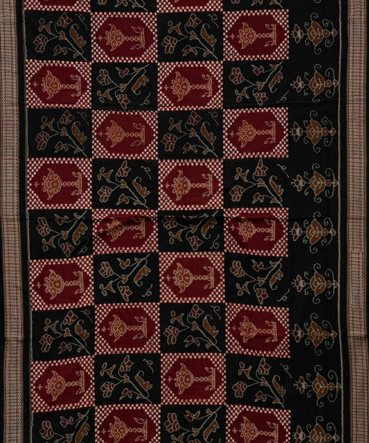 Burgundy black handloom cotton sambalpuri saree