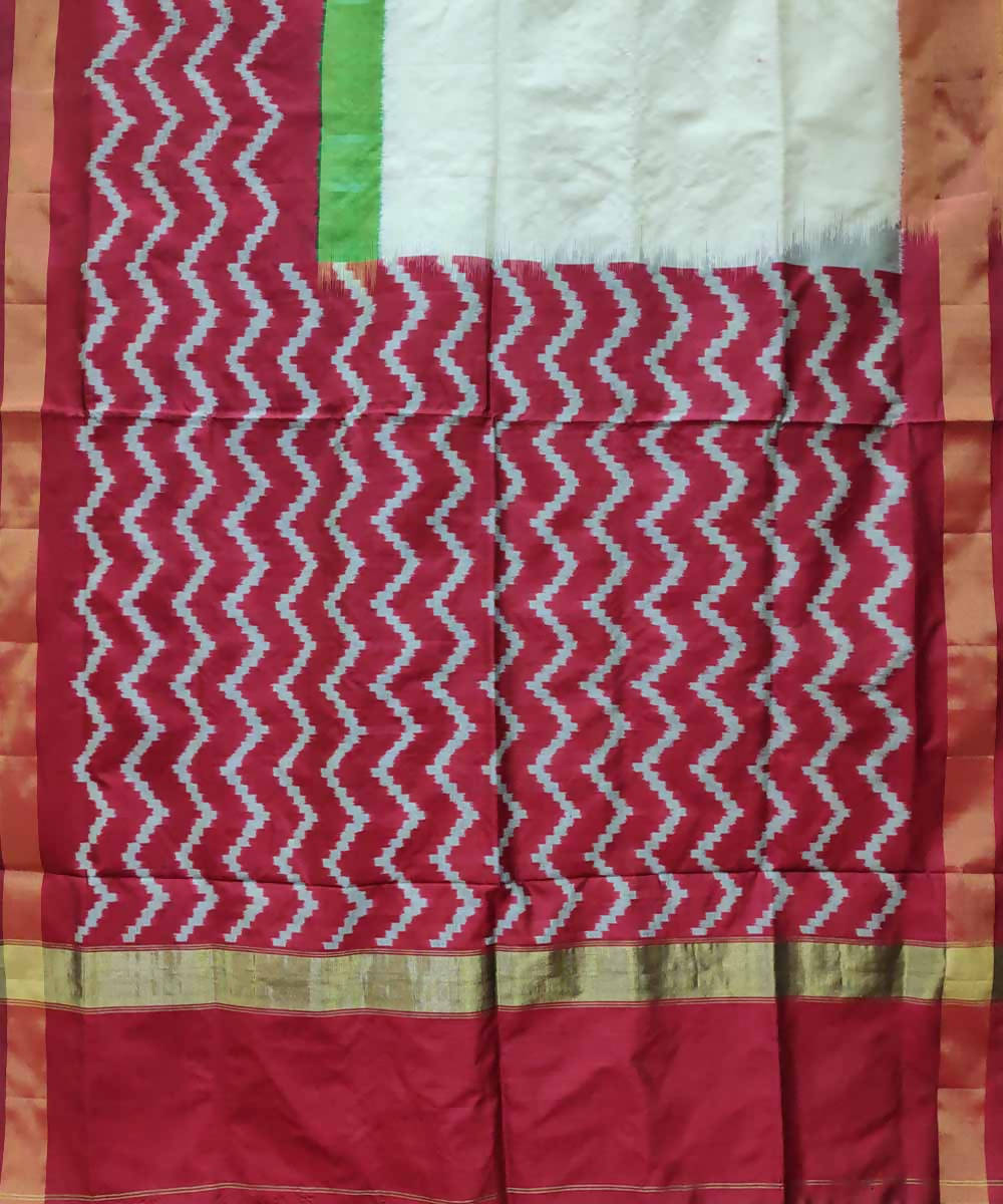 Azure white red handloom silk pochampally ikat saree