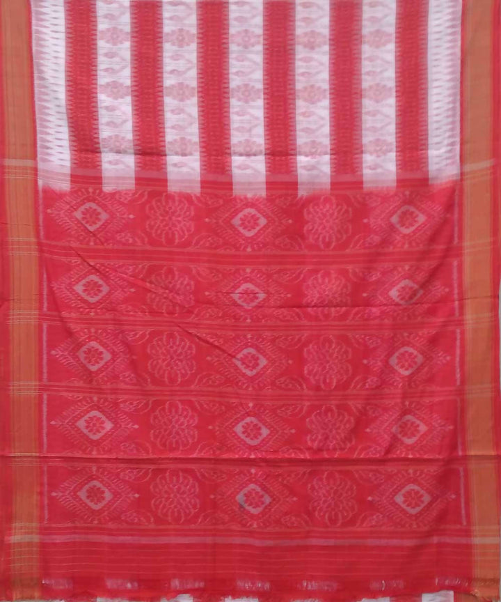 White orange handwoven nuapatana ikat cotton saree