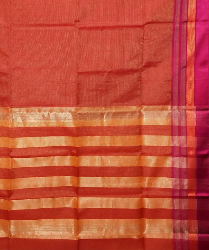 Red orange handloom cotton silk maheshwari saree