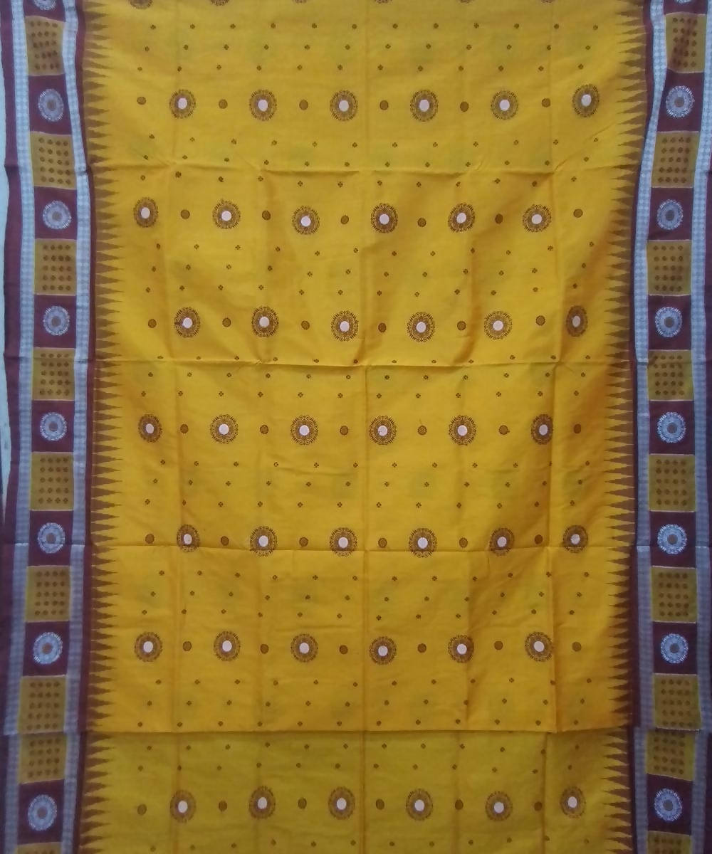 Yellow maroon handwoven silk sambalpuri saree