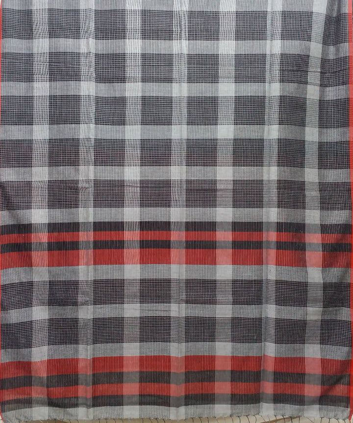 grey Black checks Handwoven Mercerised Cotton Saree