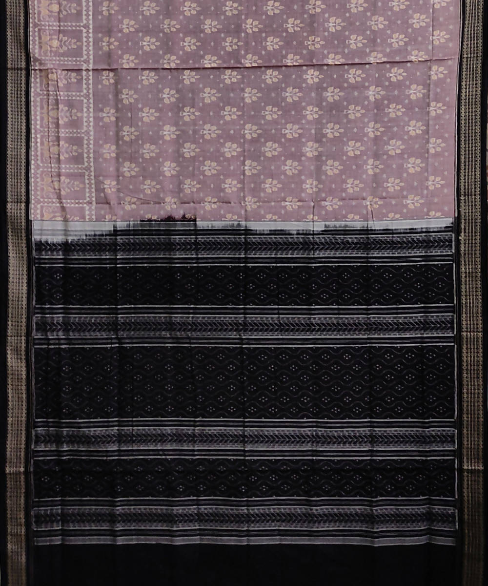 Grey and black cotton handwoven sambalpuri saree