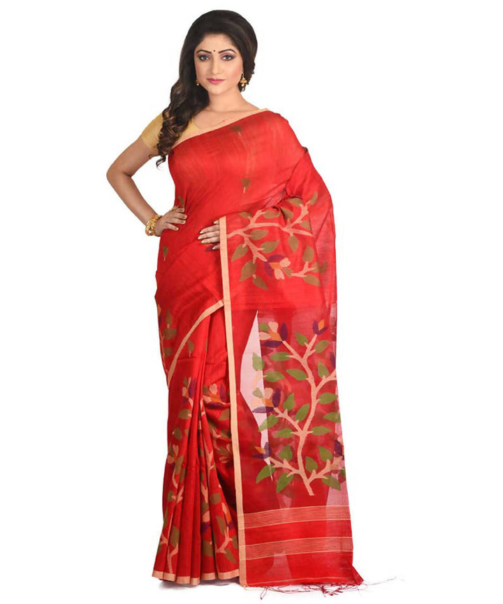 Resham shilpi red bengal silk saree with handwoven jamdani work