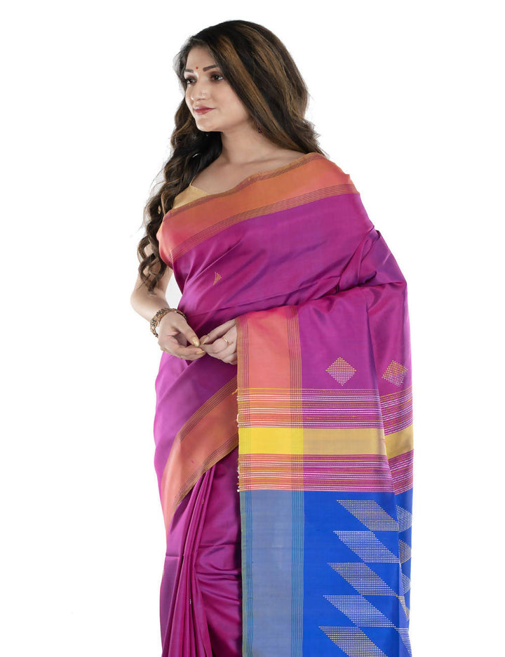 Purple pink bengal silk handwoven saree