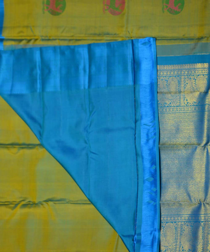 Elaichi Green Blue Handloom Meenakari Work Dharmavaram Silk Saree