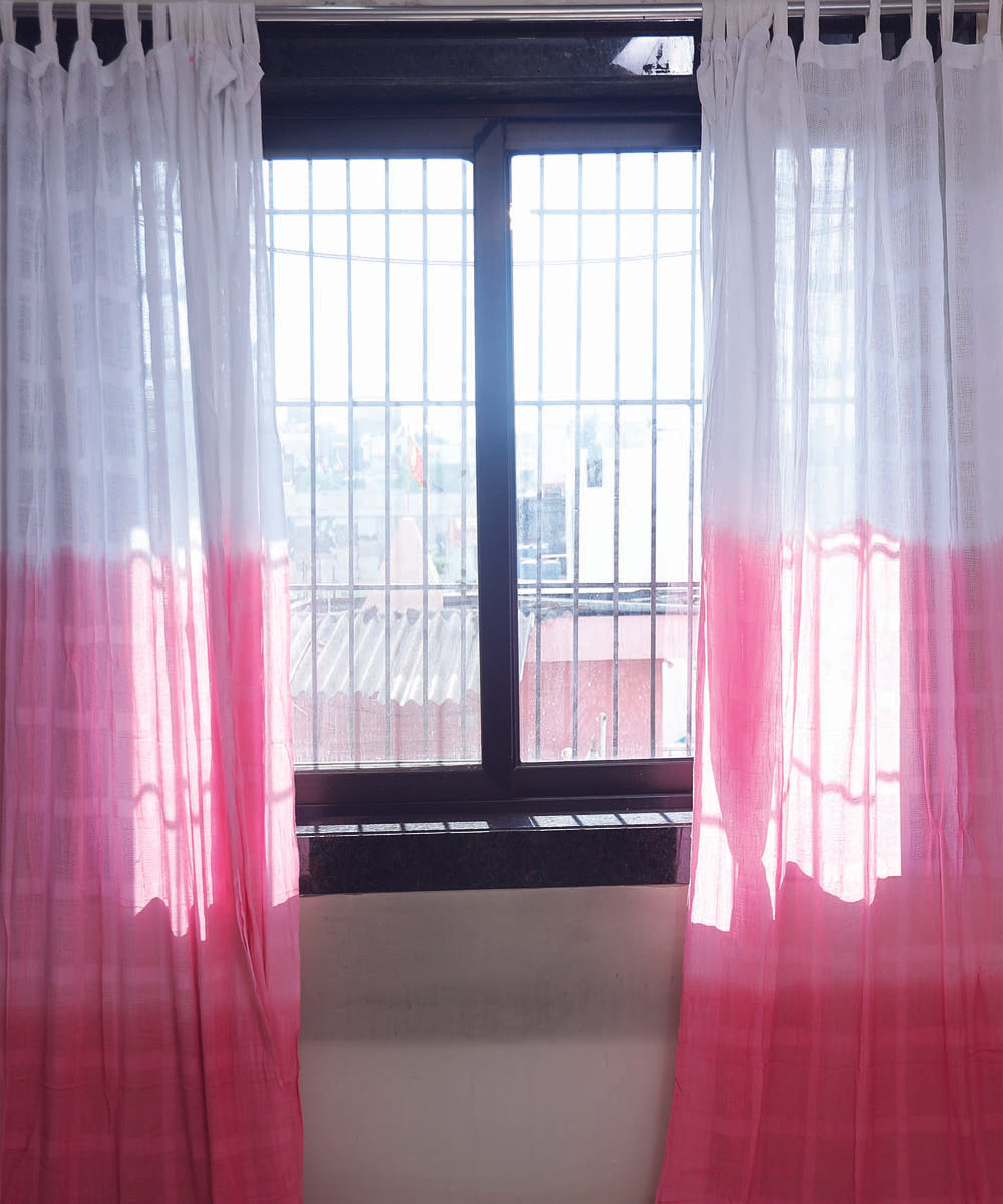 White pink handwoven ombre dye cotton curtain set of 4