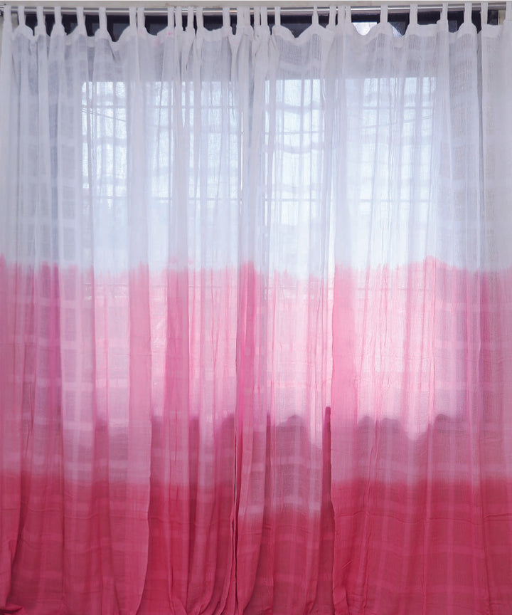 White pink handwoven ombre dye cotton curtain set of 4