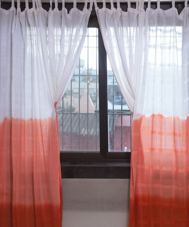 White orange handwoven ombre dye cotton curtain set of 4