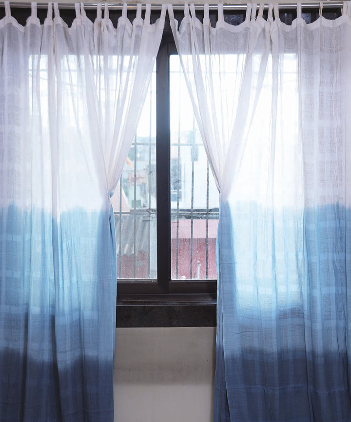 White blue handwoven ombre dye cotton curtain set of 4