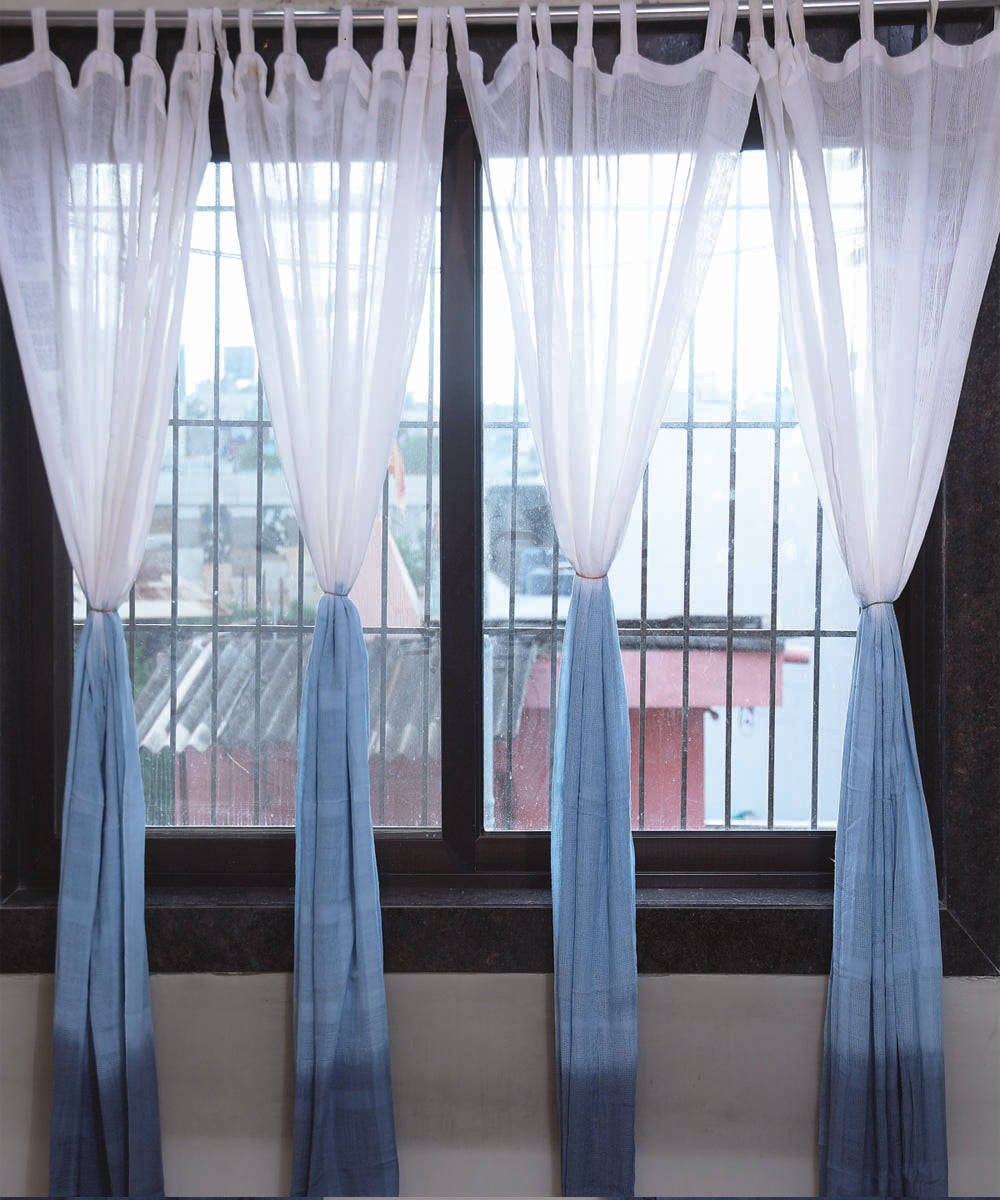 White blue handwoven ombre dye cotton curtain set of 4