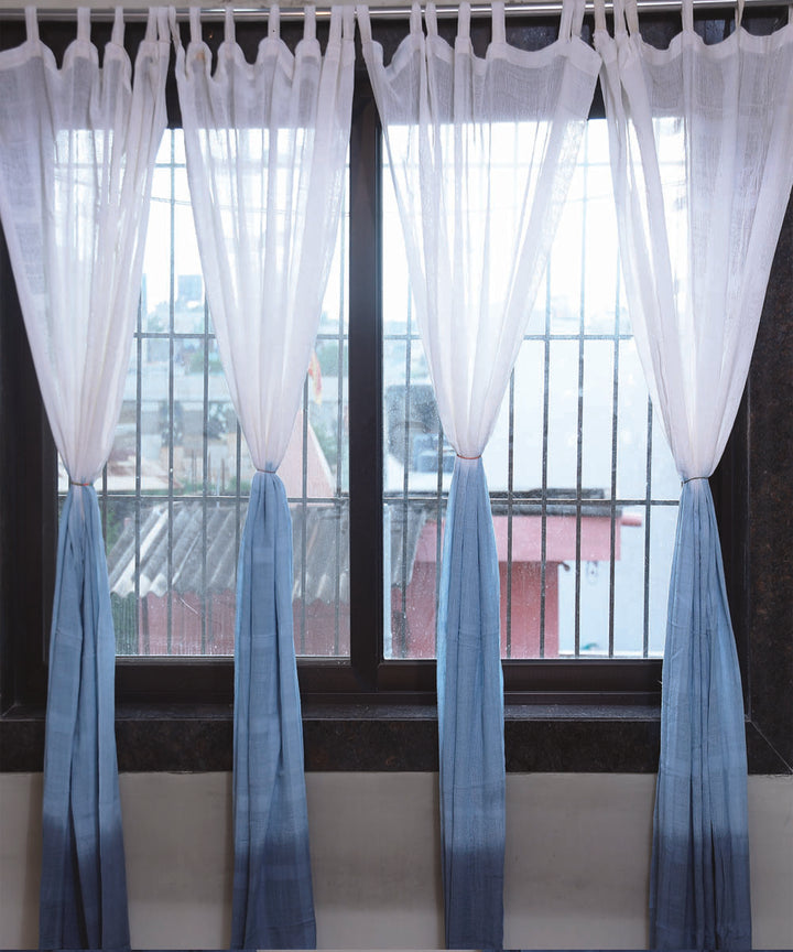 White blue handwoven ombre dye cotton curtain set of 4