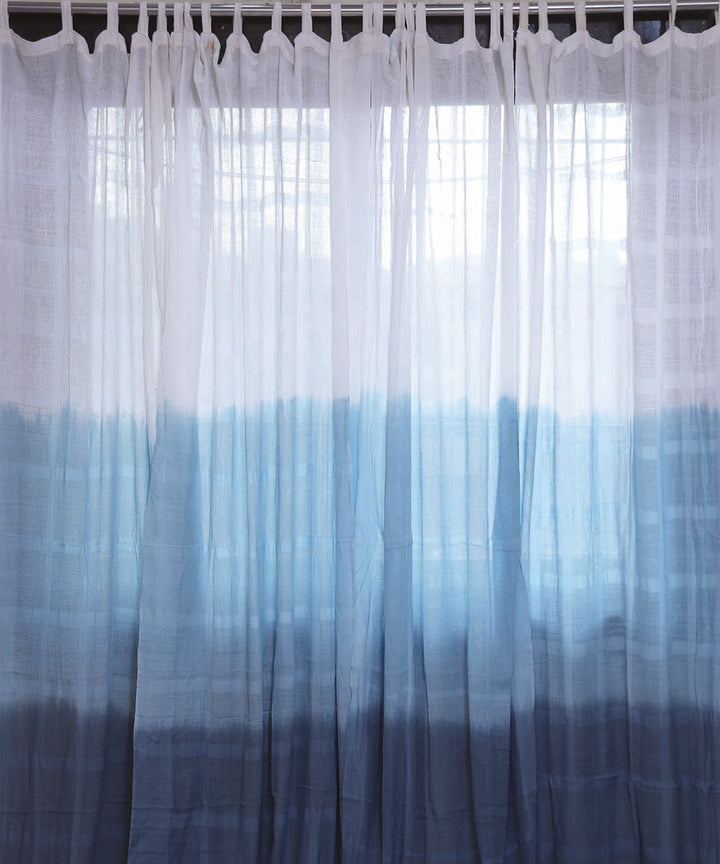 White blue handwoven ombre dye cotton curtain set of 4