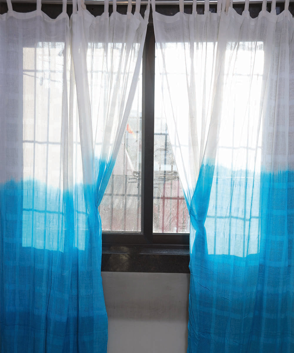 White turquoise handwoven ombre dye cotton curtain set of 4