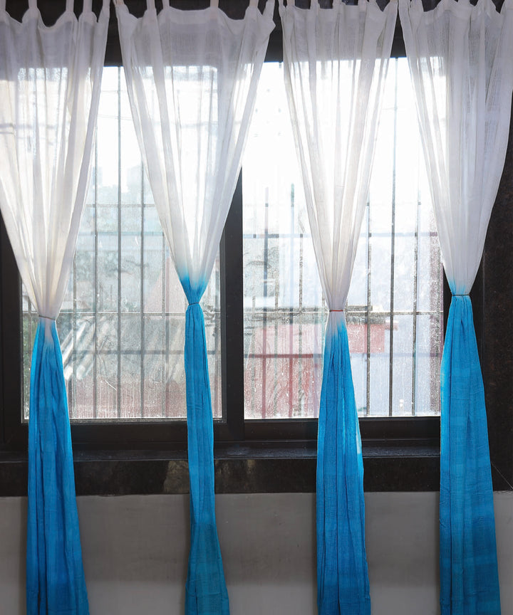 White turquoise handwoven ombre dye cotton curtain set of 4