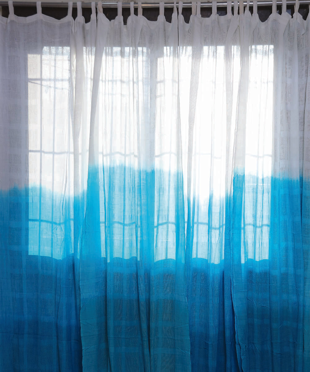 White turquoise handwoven ombre dye cotton curtain set of 4