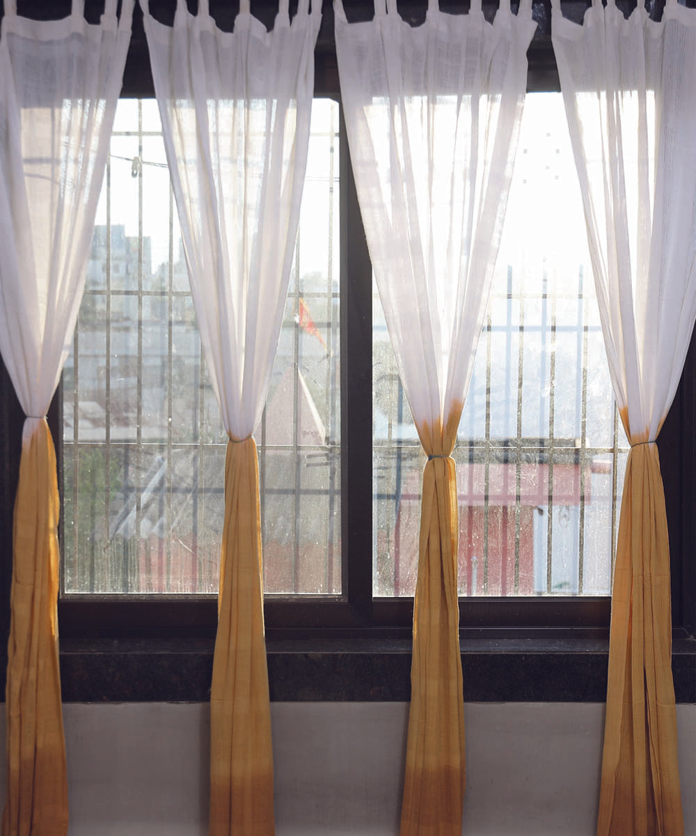 White mustard handwoven ombre dye cotton curtain set of 4