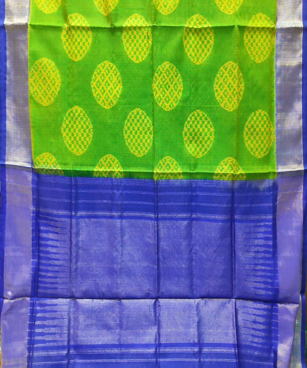 Green yellow and blue handloom ikat kota silk pochampally saree