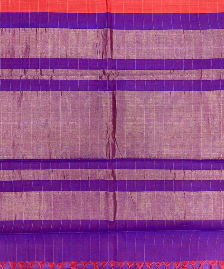 Orange blue handwoven temple border tussar silk saree