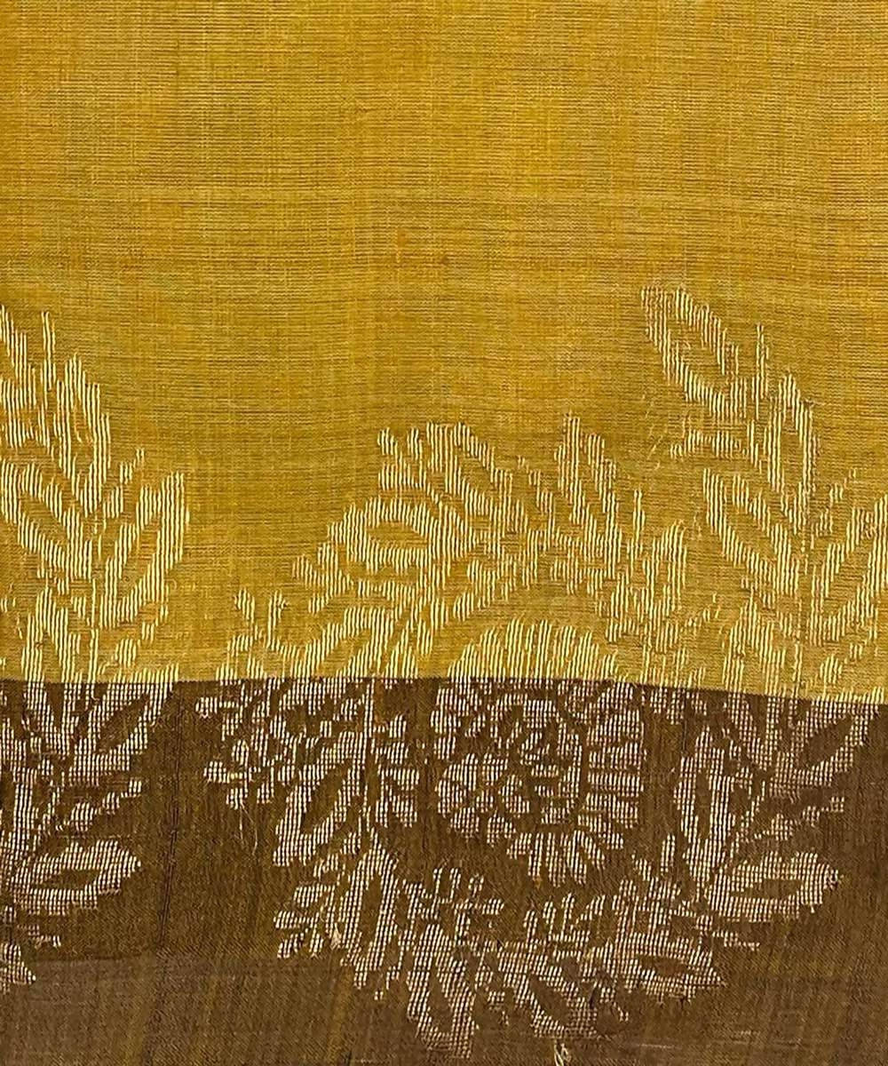 Mustard green handwoven plain tussar silk saree