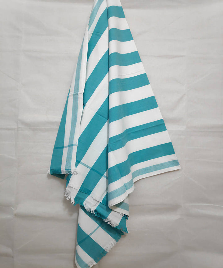 White and cyan handwoven cotton towel