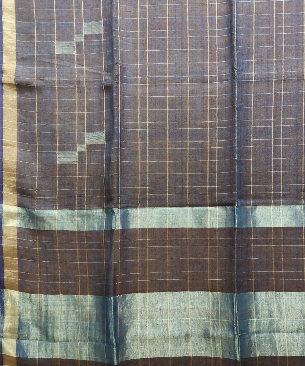 Brown stripes handwoven linen saree