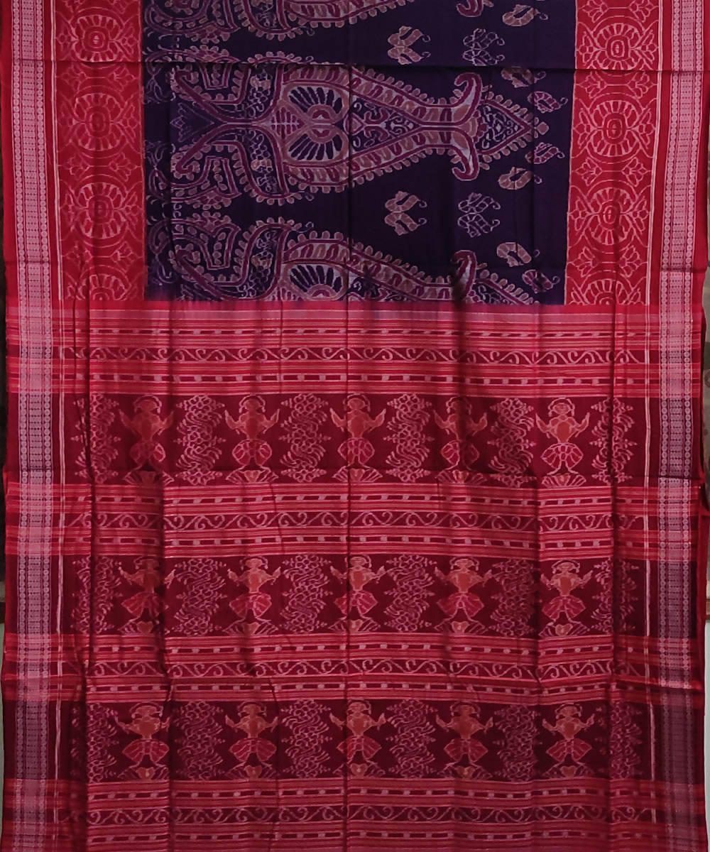 Navy blue and maroon cotton handloom sambalpuri saree