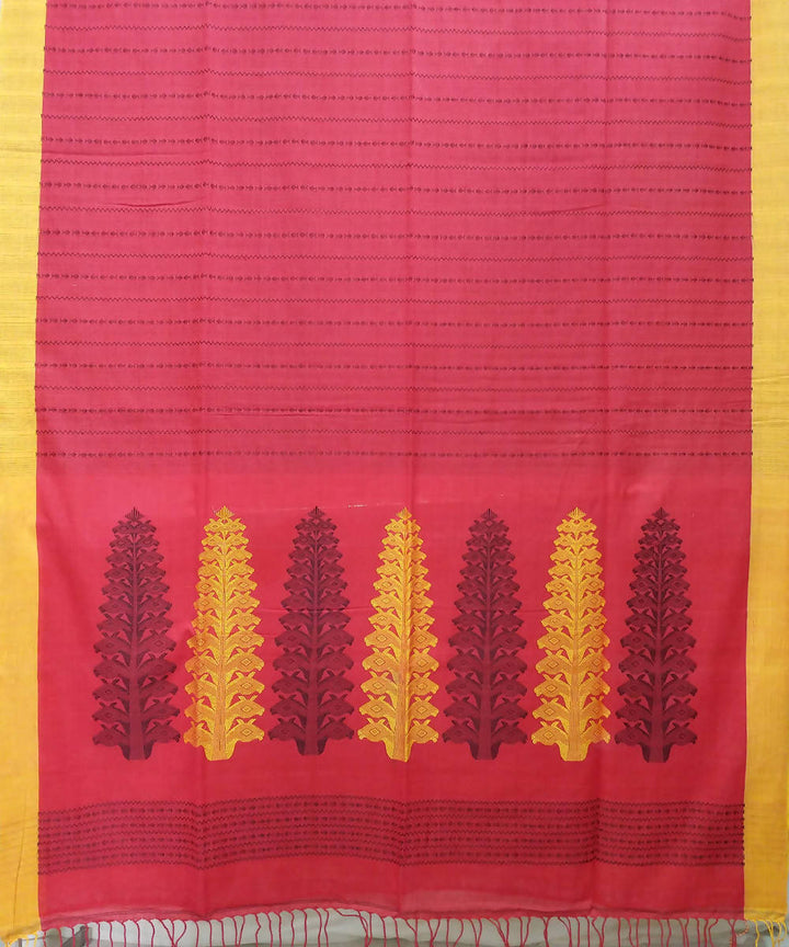 Red Yellow Handspun Handwoven Cotton Saree