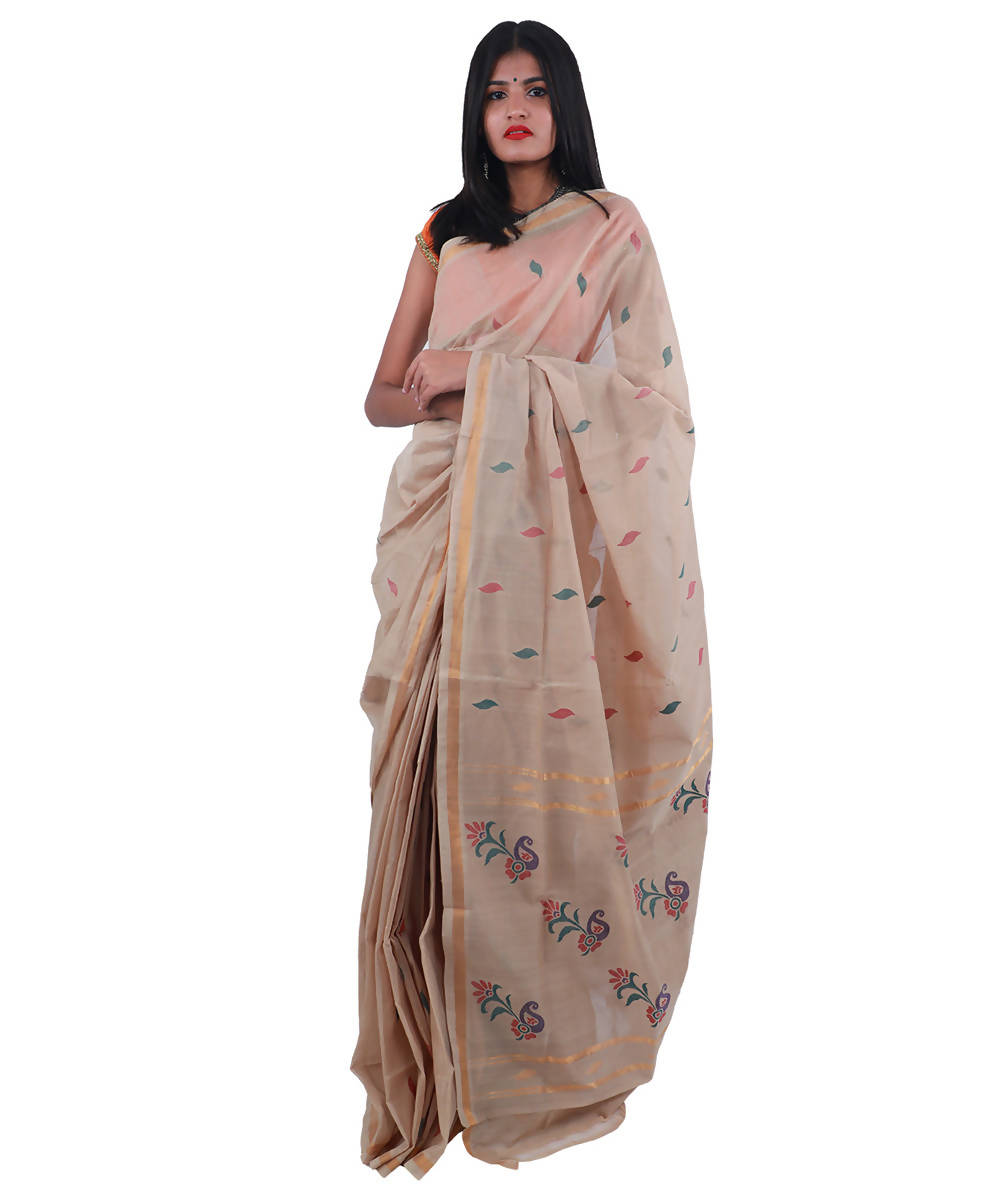 Light brown colour uppada handloom cotton saree