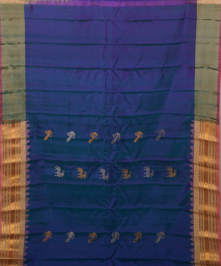 blue beige handloom gadwal silk saree