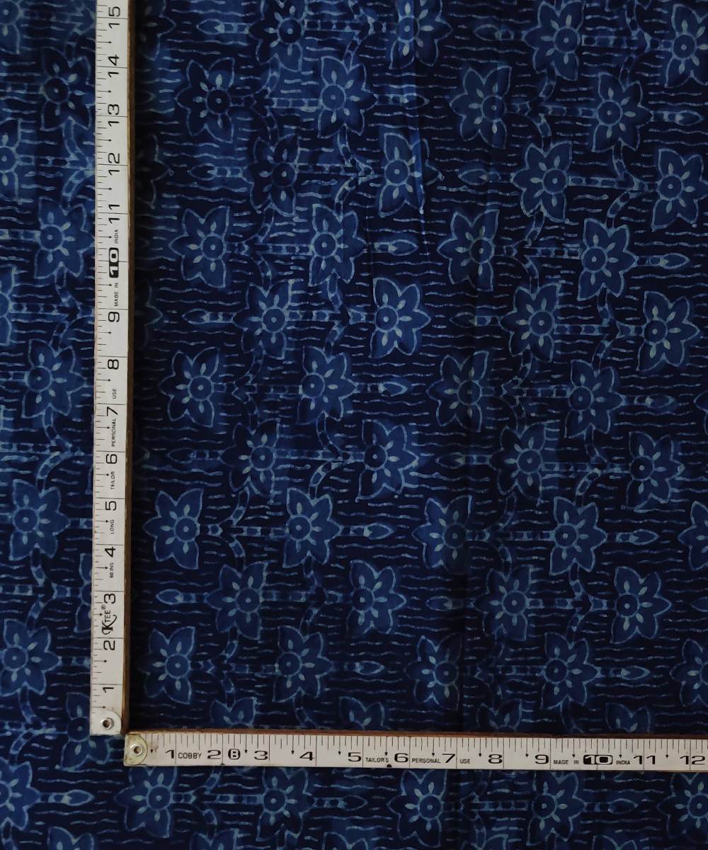 Dark navy natural dye dabu printed handspun handwoven cotton kurta fabric (2.5m per qty)
