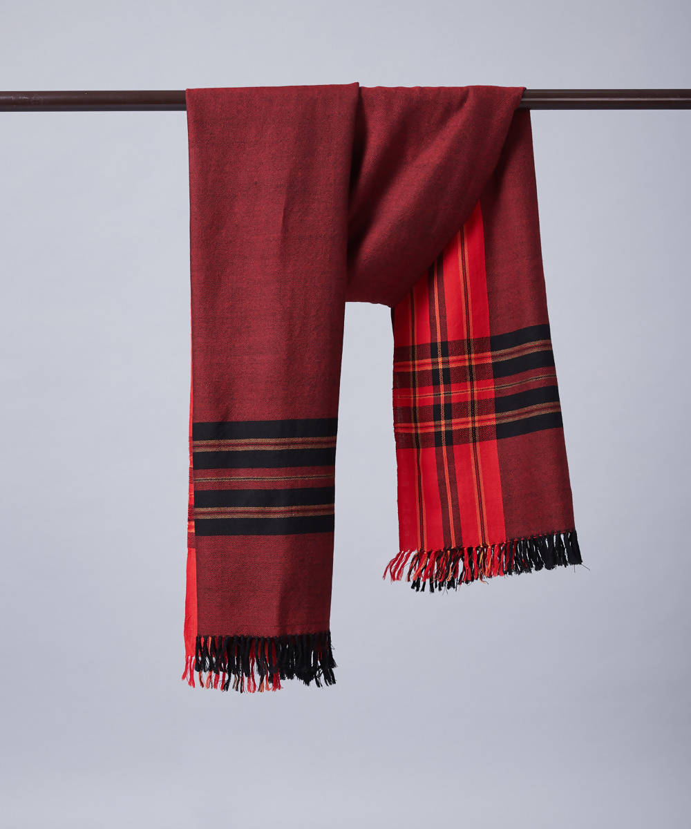 Black orange handwoven panchachuli wool lambswool shawl