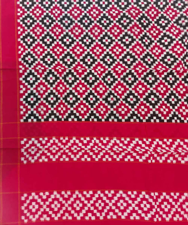 Red with black handloom cotton double ikat pochampally saree