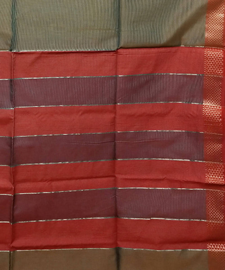 Grey green and red handloom cotton silk maheshwari saree