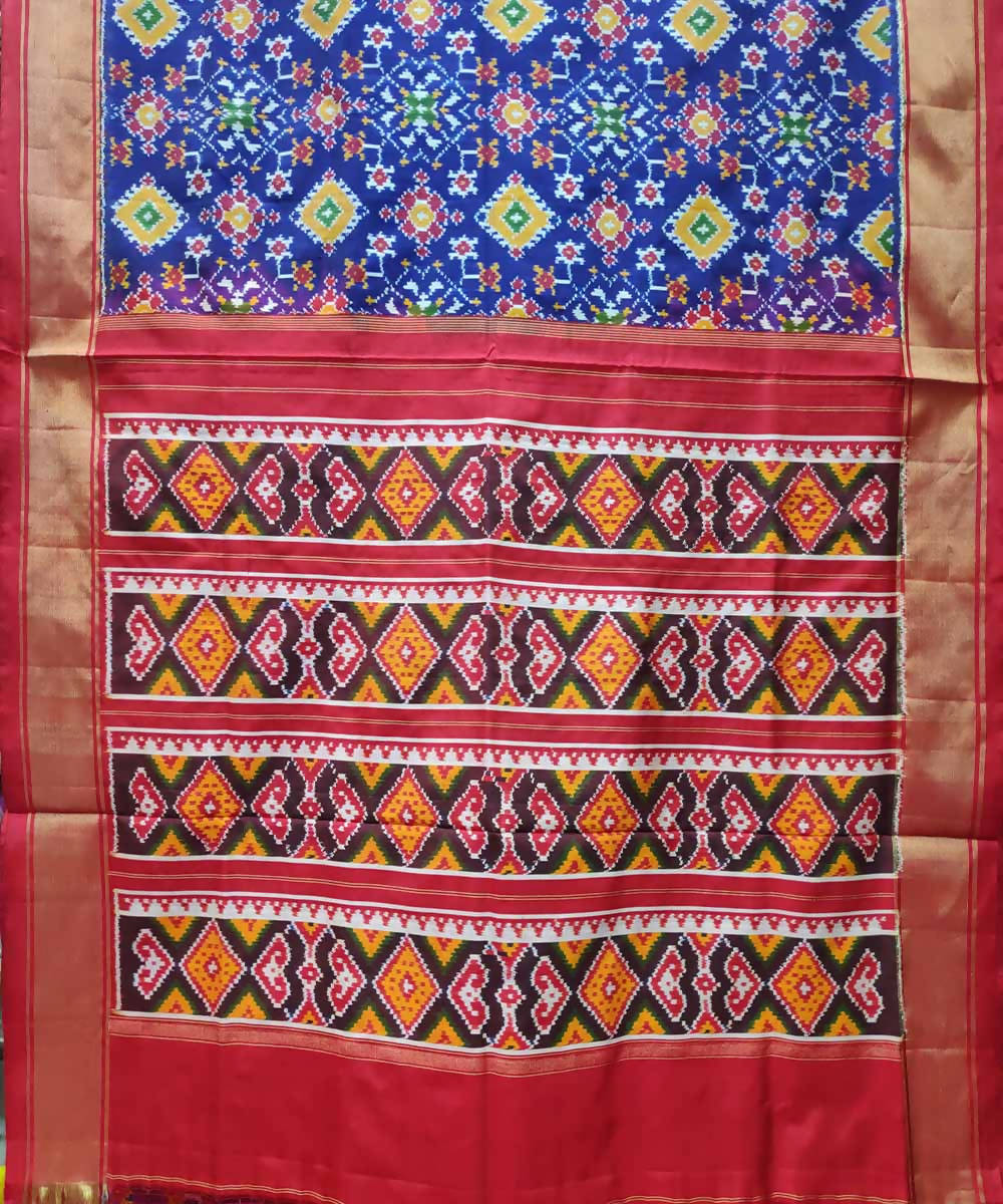 Indigo blue red handloom pochampally ikat silk saree