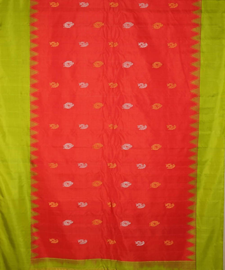 red green handloom gadwal silk saree with kuttu border