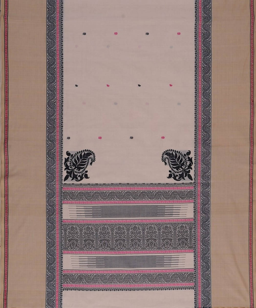 Off white handloom kanchi cotton mubbhagam saree with buttis