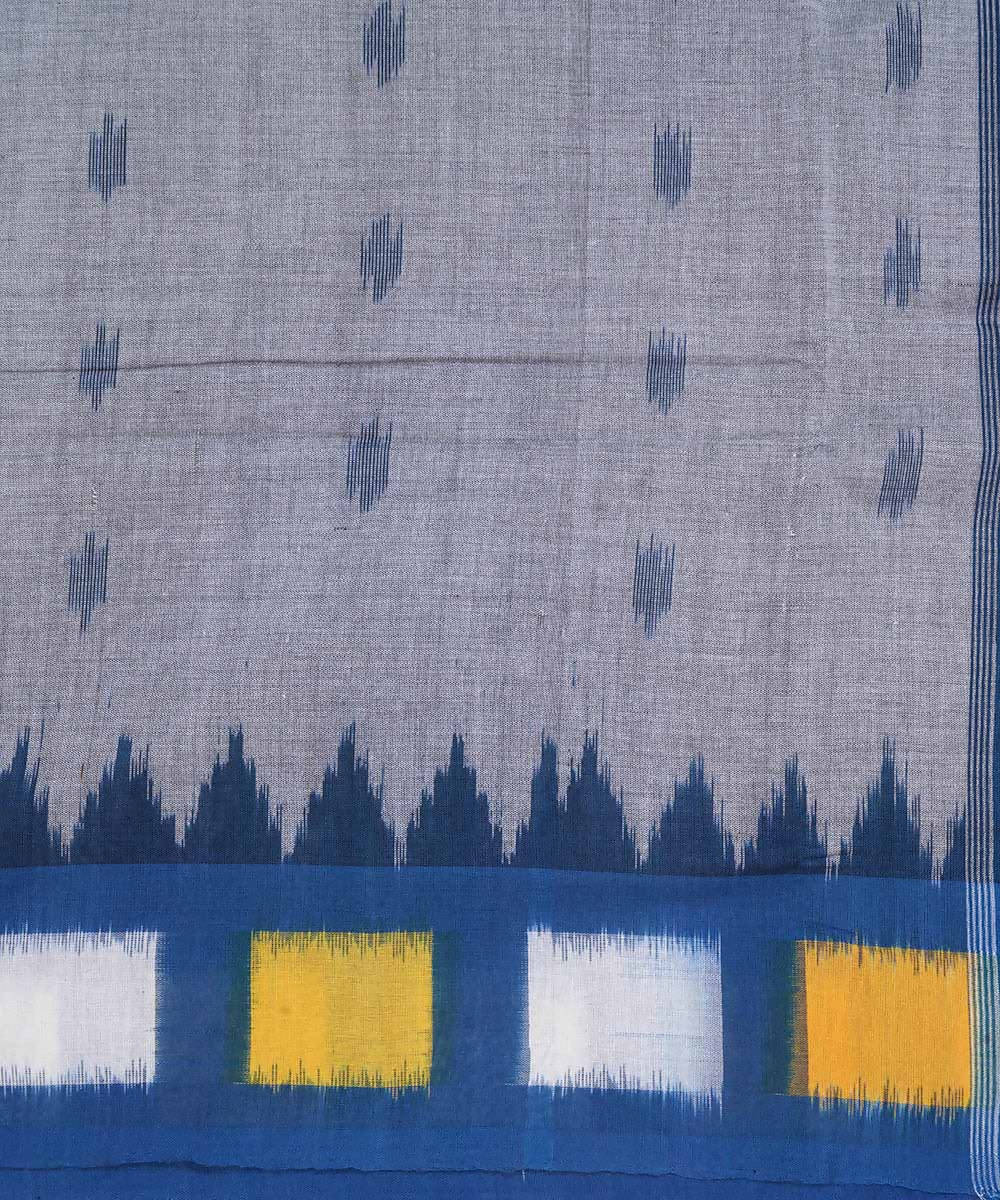 Grey and blue cotton handloom ikat pochampally saree