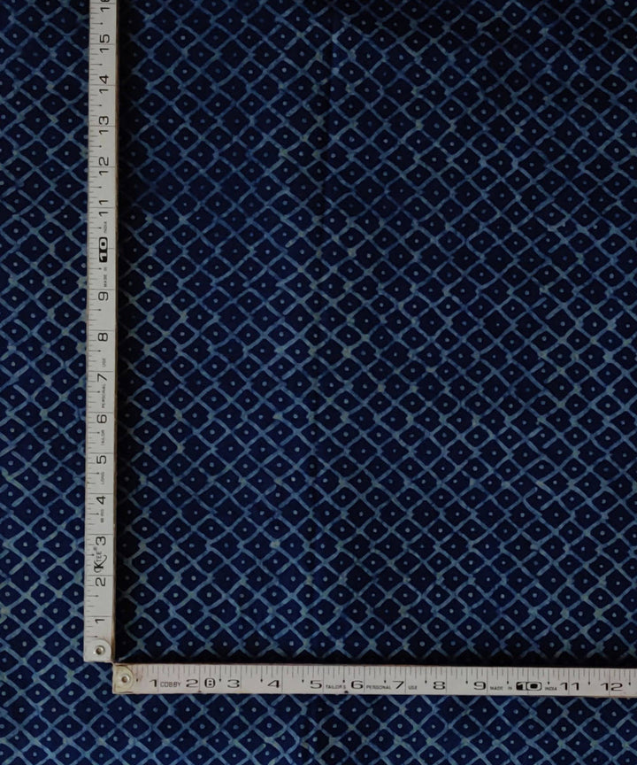 Blue natural dye dabu diamond print handspun handloom cotton fabric