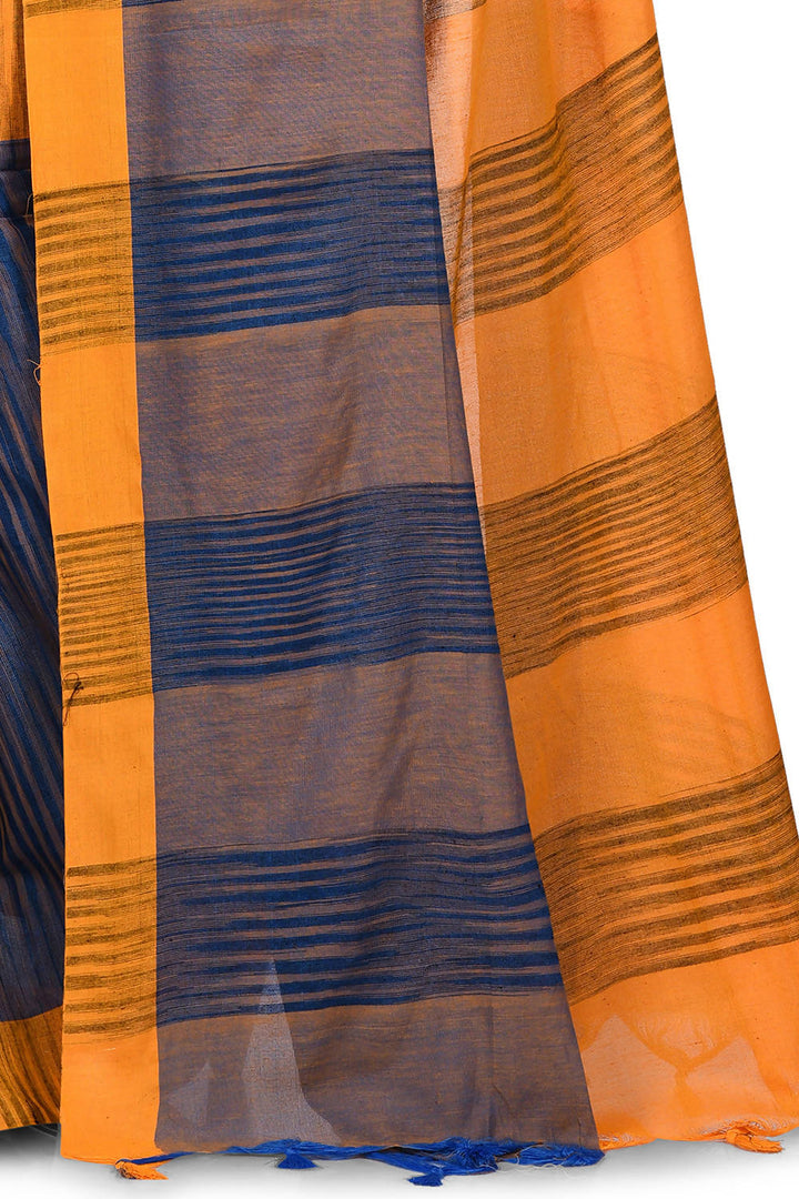 Handwoven Yellow and Blue Cotton Saree