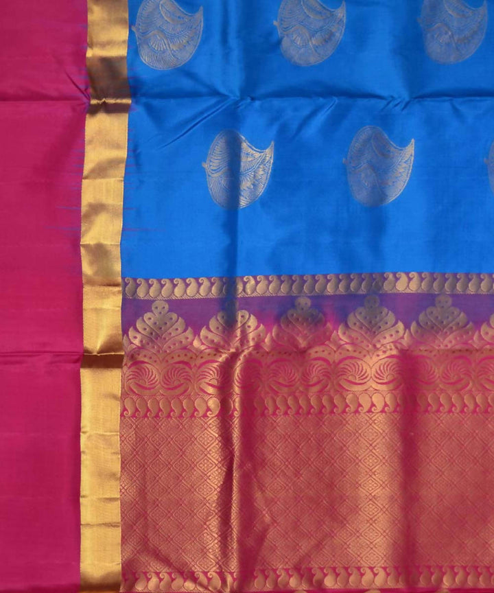 Royal Blue Pink Handwoven Soft Silk Saree