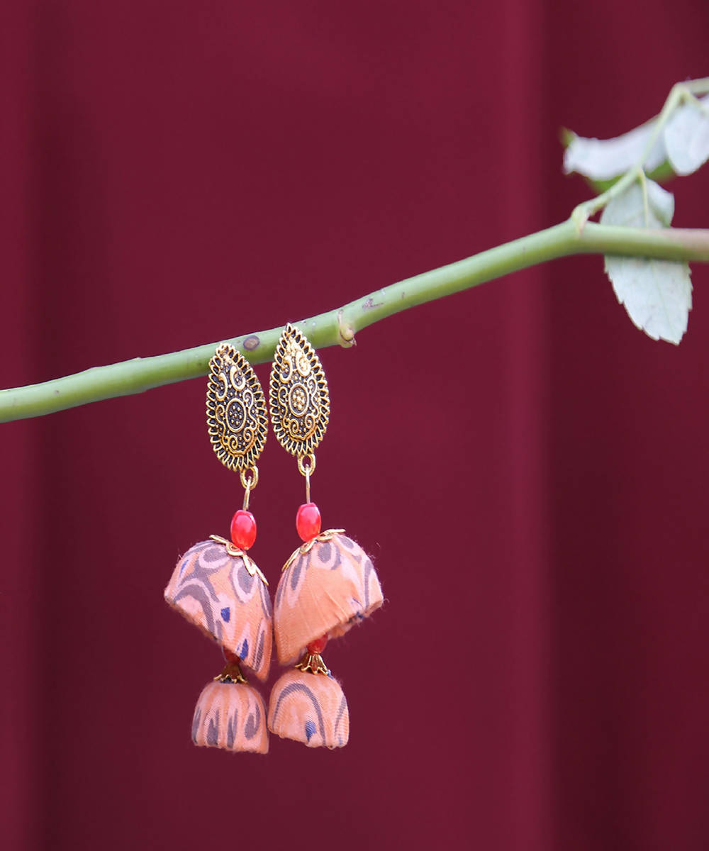 Leaf metal orange double jhumka earrings