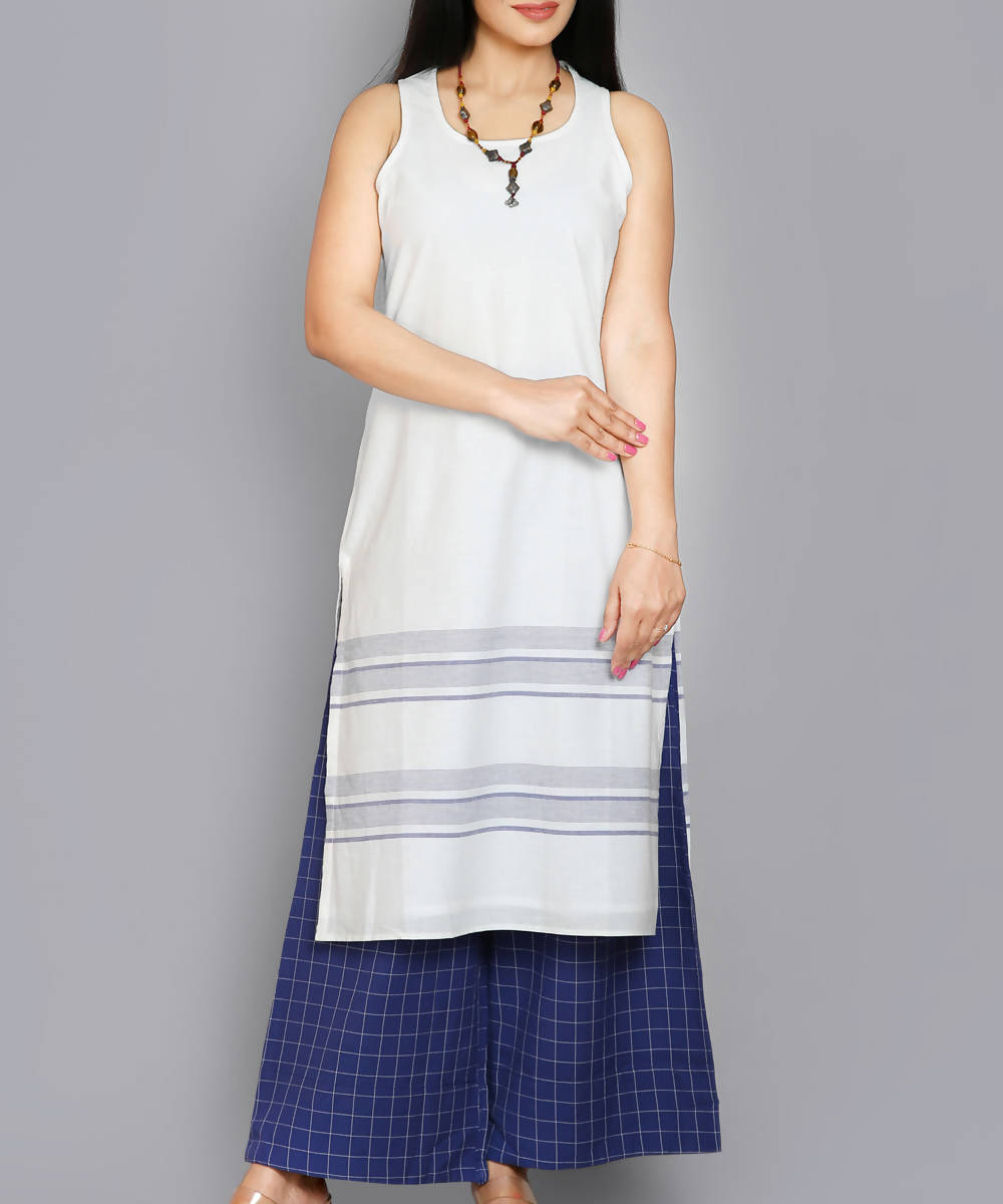 Kiara crafts White slim fit cotton tunic with blue palazzo pant