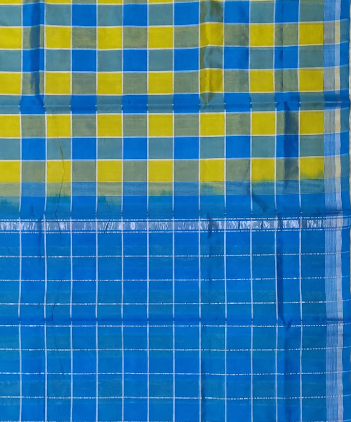 Blue yellow checks Handwoven Sico Venkatagiri Saree