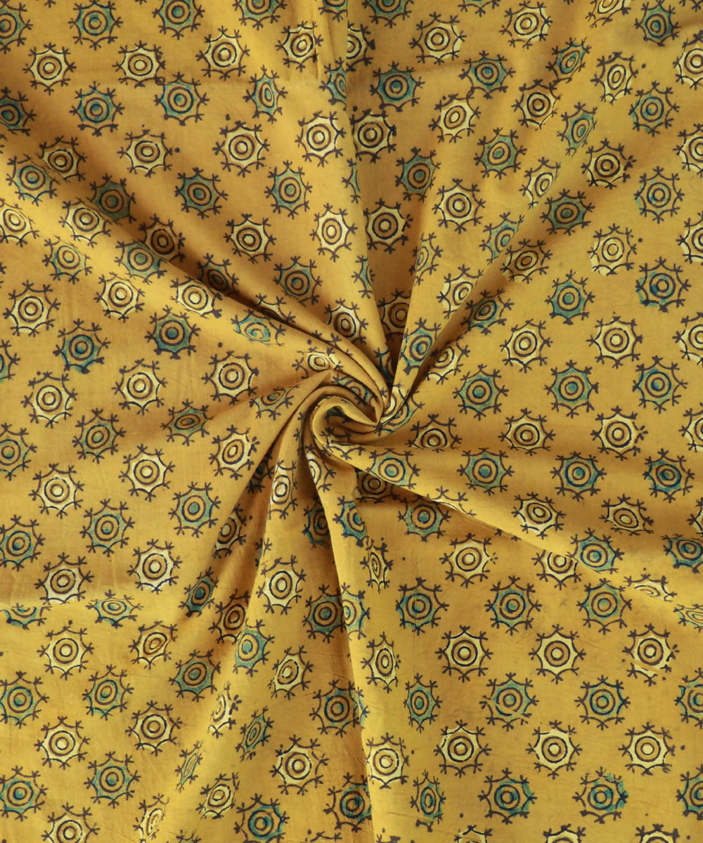 Yellow natural dye hand block print cotton fabric